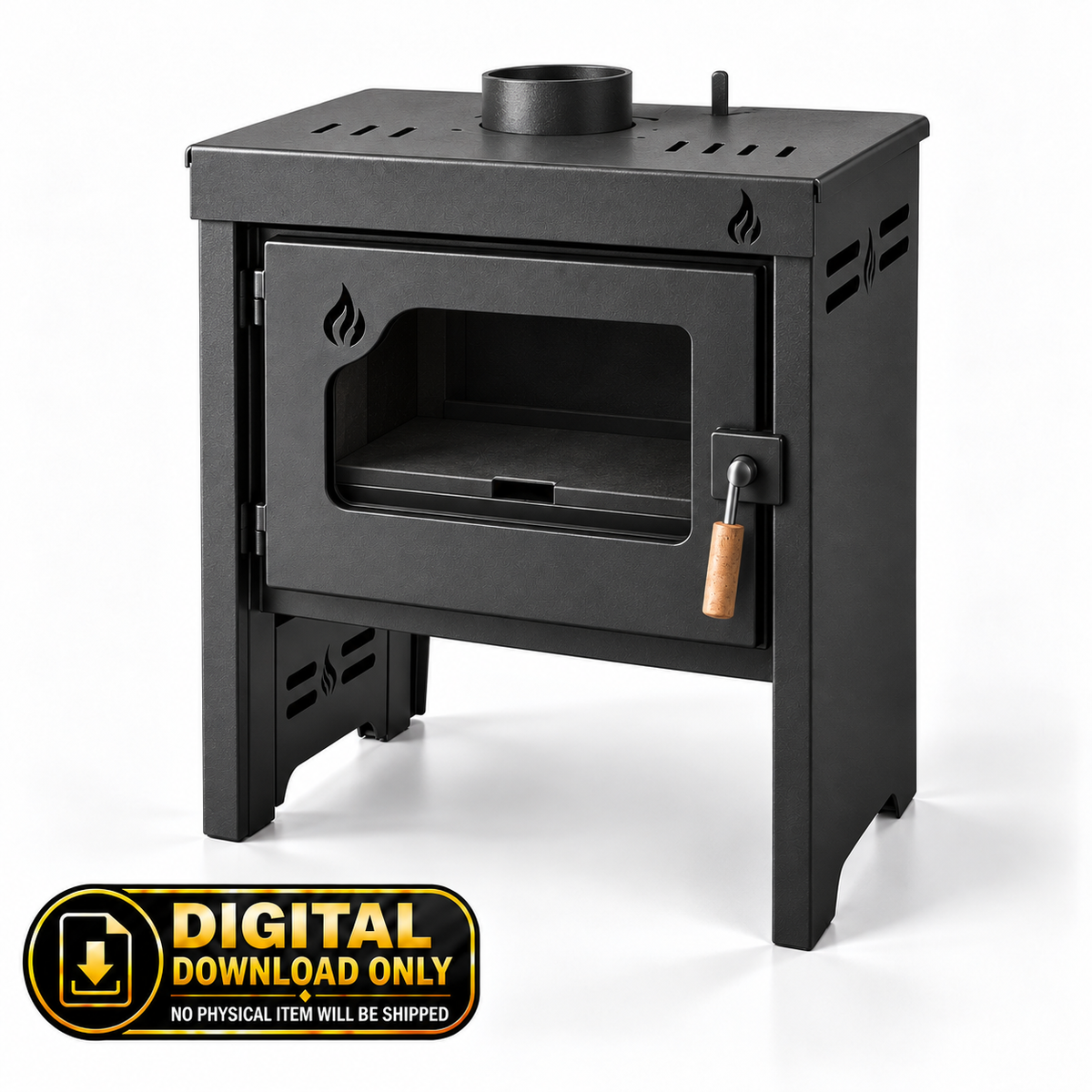 Large Wood-Burning Stove 14,000 kcal | DXF Files for CNC Cutting + Blueprints