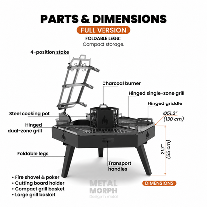 BBQ Fire Pit FULL - Folding Legs | DXF + Bending, Welding & Assembly Plans